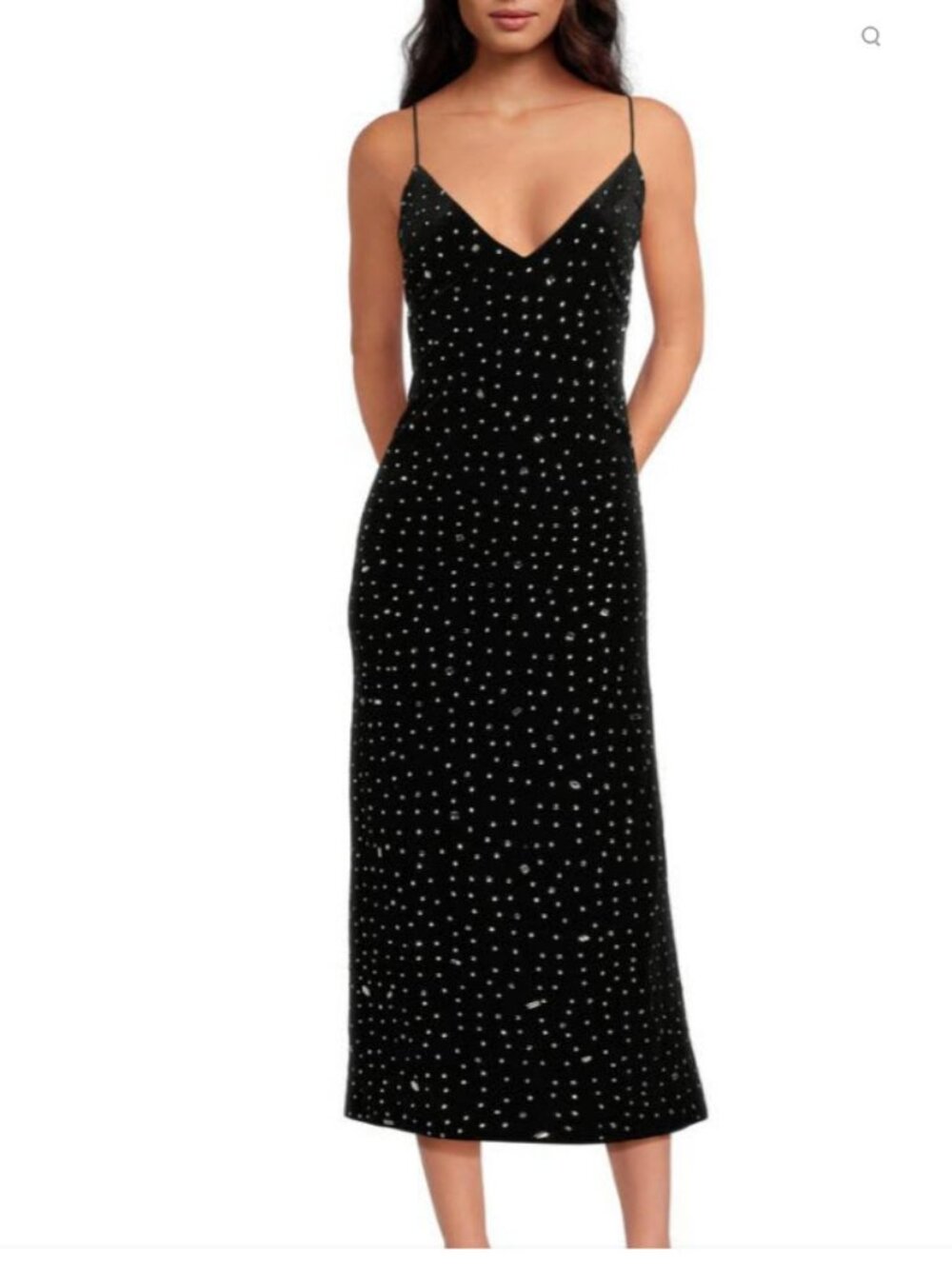 NWT Milly Black (Item-7017) Ivy Crystal Embellished Velvet Cami Midi Dress 4